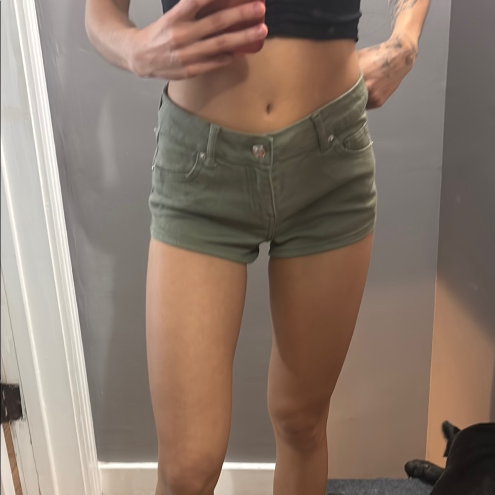 Divided Green Jean Shorts Cuffed Hem Casual